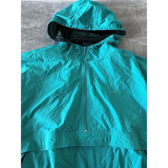 Vintage Nike Jacket Womens Large Teal Mesh Lined Hooded Anorak Rain Wind Coat - Picture 2 of 8